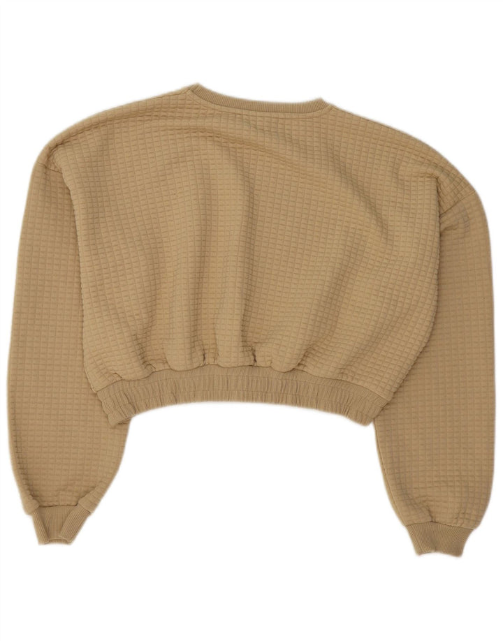 Topshop Donna Crop Felpa Maglione UK 14 Large Beige Poliestere