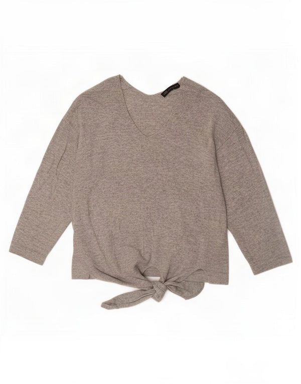 Maglione da donna Marks & Spencer con maniche a 3/4 e scollo a V UK 14 Large Grigio