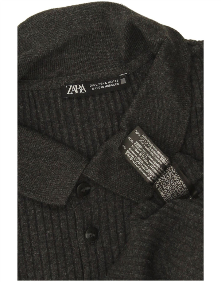 Maglione Zara da uomo con collo alto, grande, in poliestere grigio