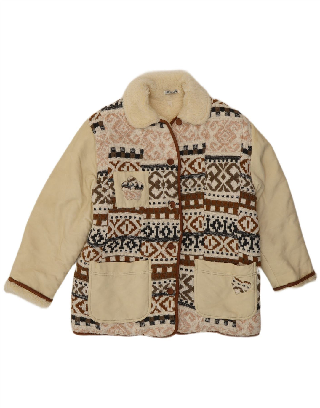 Giacca sherpa vintage da donna con motivi EU 40 Fair Isle medio multicolore