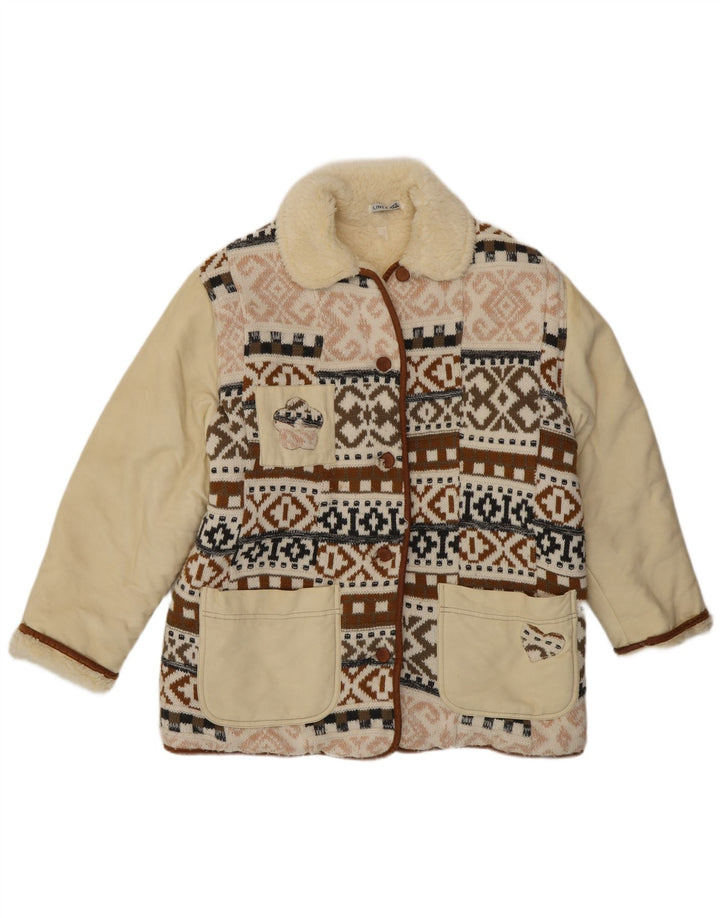 Giacca sherpa vintage da donna con motivi EU 40 Fair Isle medio multicolore