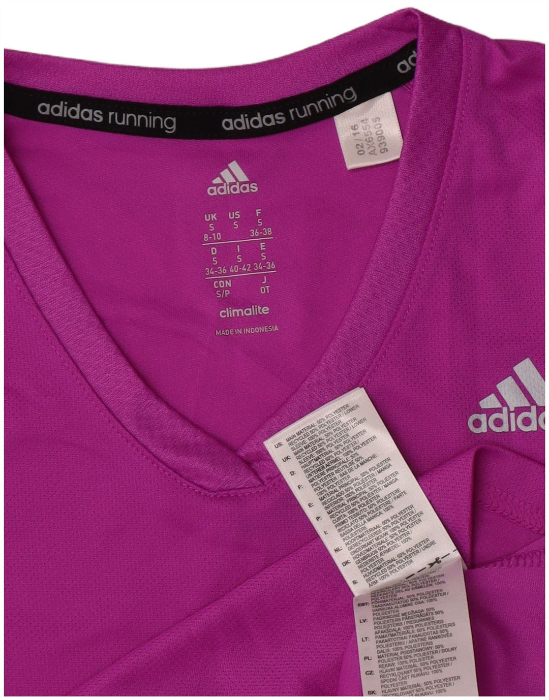 Adidas Donna Climalite Top Manica Lunga UK 8/10 Piccolo Poliestere Viola