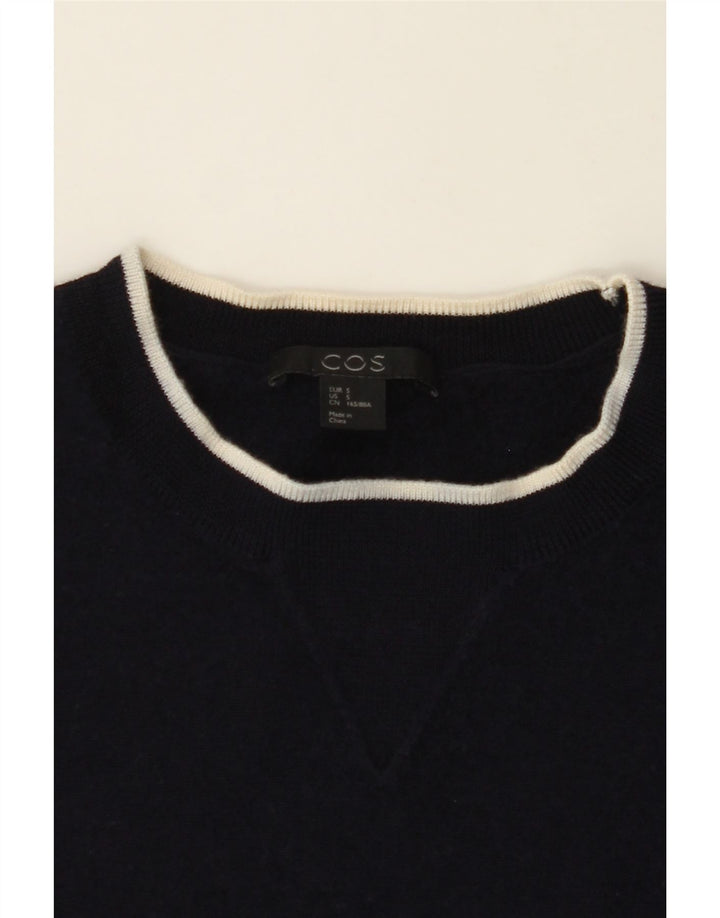 COS Womens Crew Neck Jumper Sweater UK 10 Small Navy Blue Wool Vintage Cos and Second-Hand Cos from Messina Hembry 