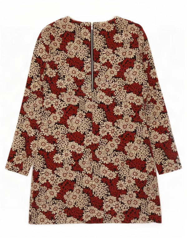 Abito tubino a maniche lunghe da donna Zara UK 12 Poliestere floreale rosso medio