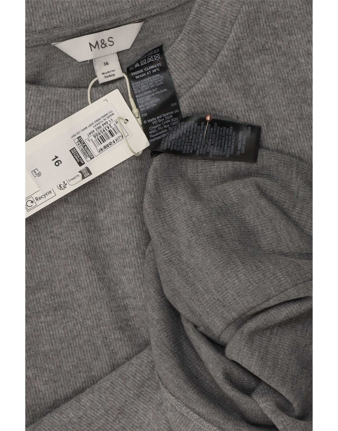 T-shirt da donna Marks & Spencer Top UK 16 grande poliestere grigio