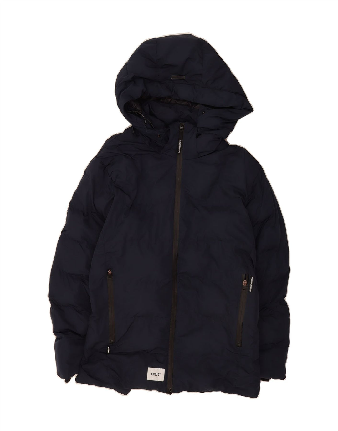 KHUJO Mens Hooded Padded Jacket UK 40 Large Navy Blue Polyester Vintage KHUJO and Second-Hand KHUJO from Messina Hembry 