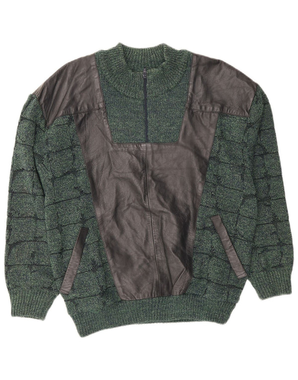 Maglione da uomo Sergio Barbieri con zip e collo IT 52 in lana a quadri verdi grandi