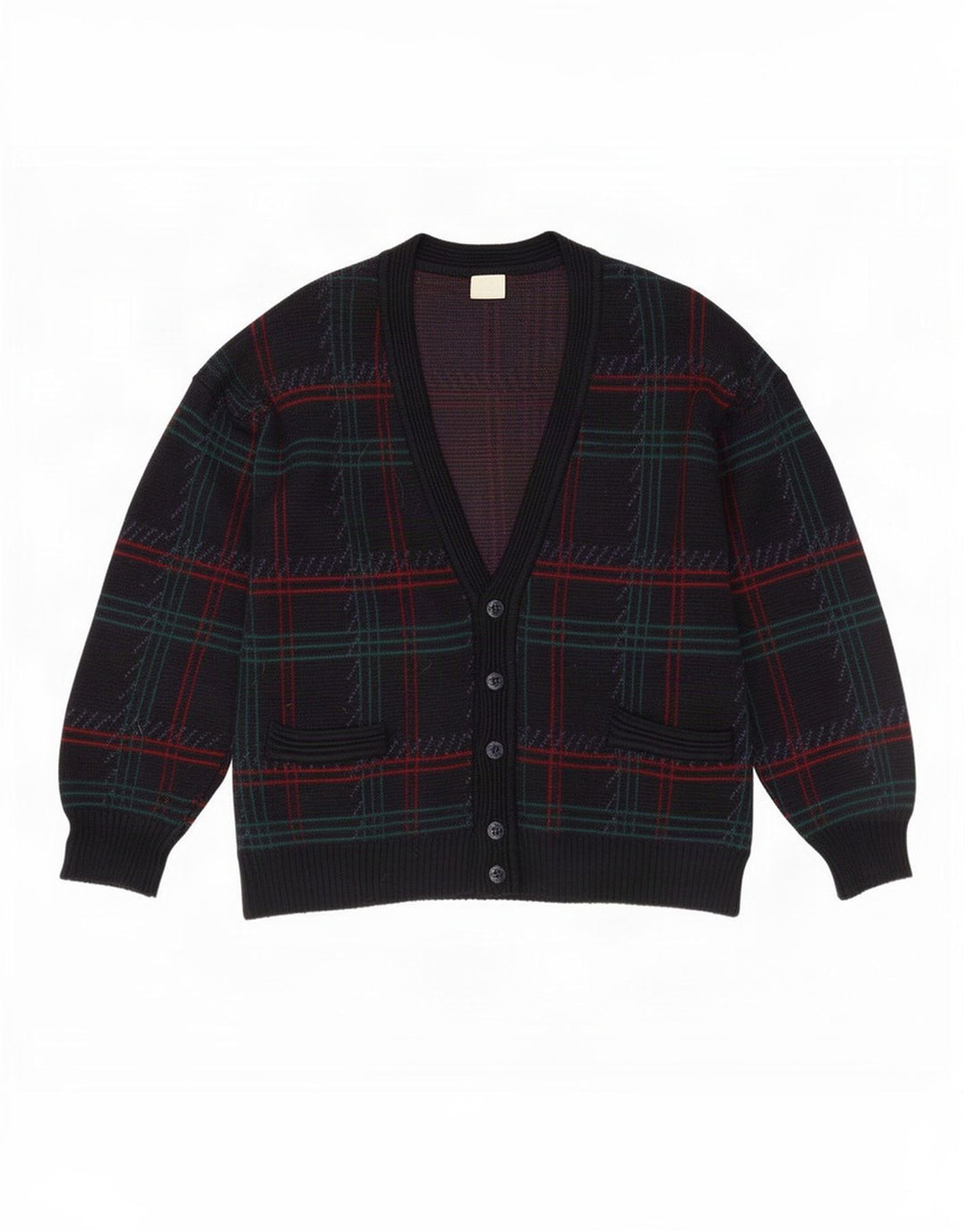 Maglione cardigan da uomo vintage a quadri grandi blu navy