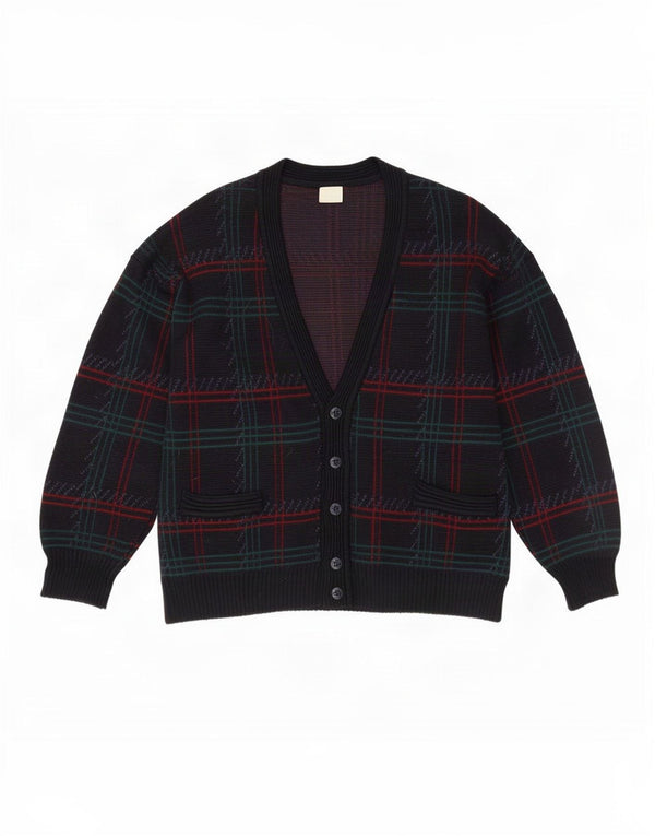 Maglione cardigan da uomo vintage a quadri grandi blu navy