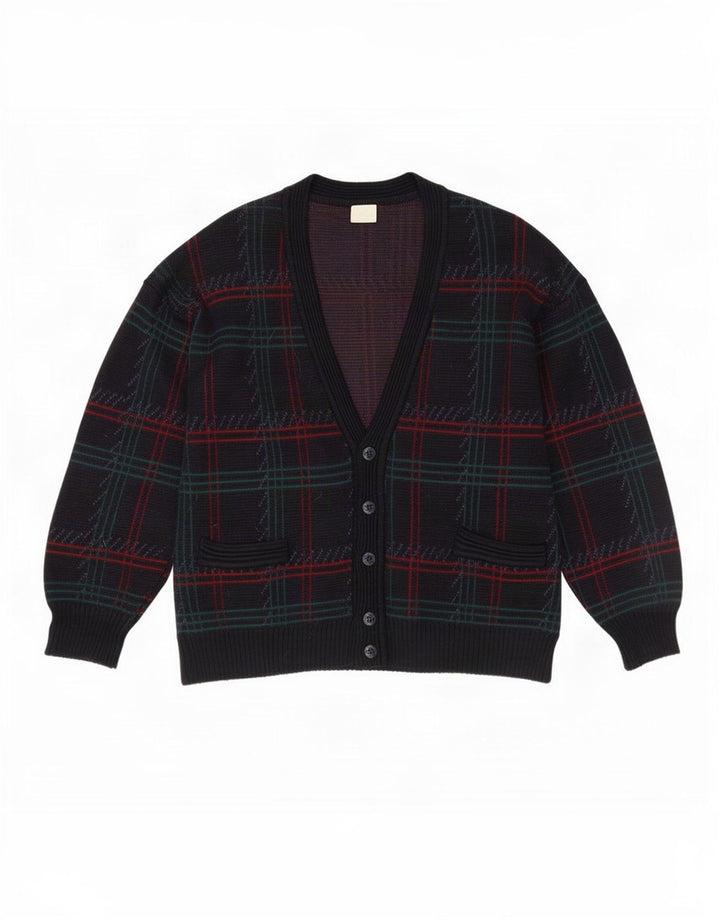 Maglione cardigan da uomo vintage a quadri grandi blu navy
