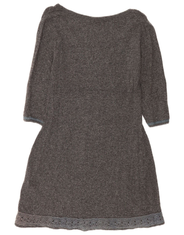 Abito maglione da donna con maniche a 3/4 Fat Face UK 12 Viscosa floreale grigio medio
