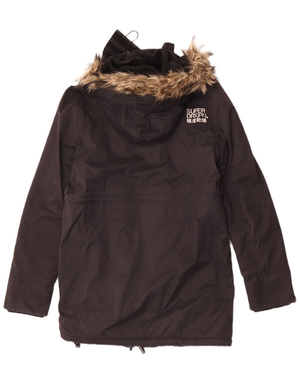 Giacca parka da donna con cappuccio Superdry UK 14 grande poliestere nero