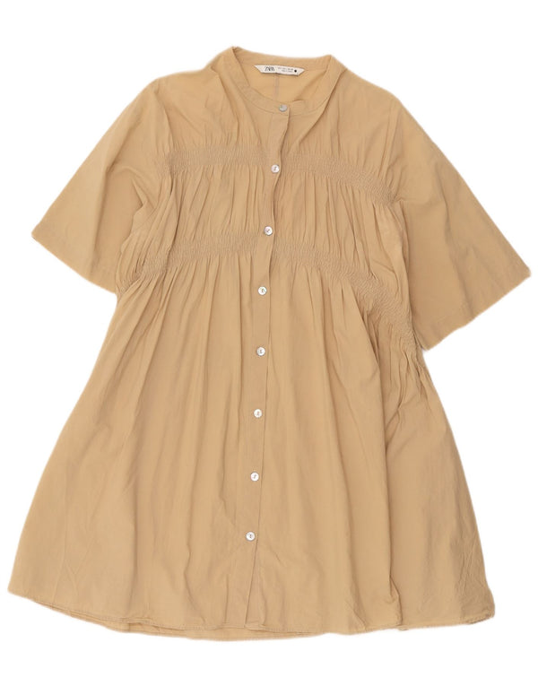 Abito chemisier oversize a maniche corte da donna Zara UK 16 Large Beige