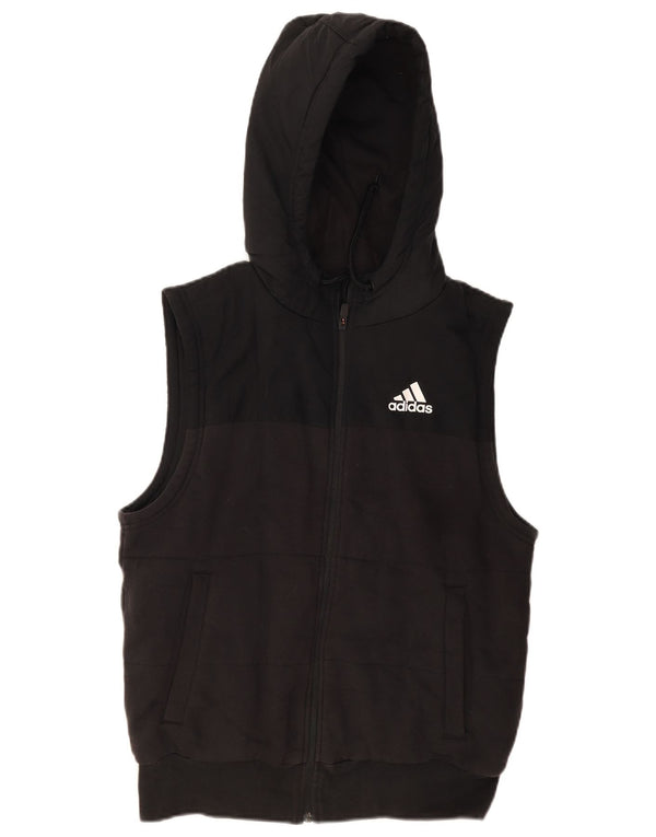 Adidas Mens Sleeveless Zip Hoodie Sweater Medium Black Cotton