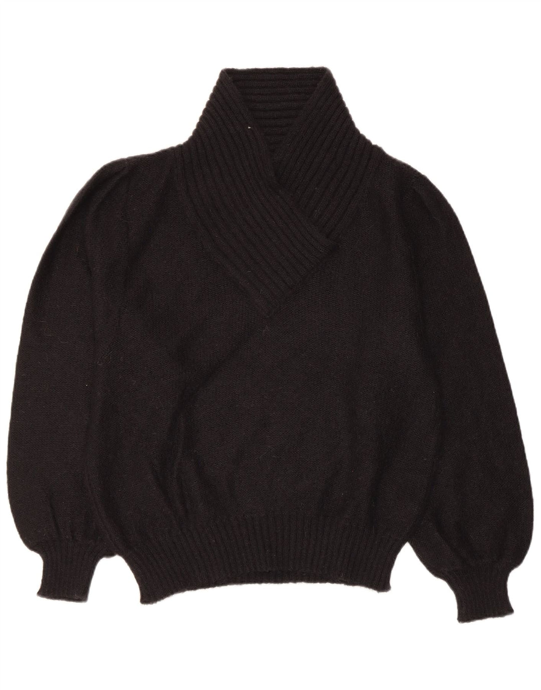 Maglione maglione vintage da donna con collo a scialle US 6 Mohair nero medio