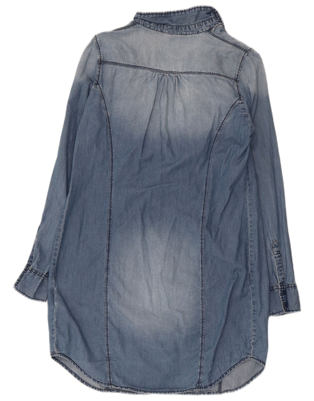 BENETTON Abito in denim oversize da donna con volant sul davanti UK 6 XS Cotone blu