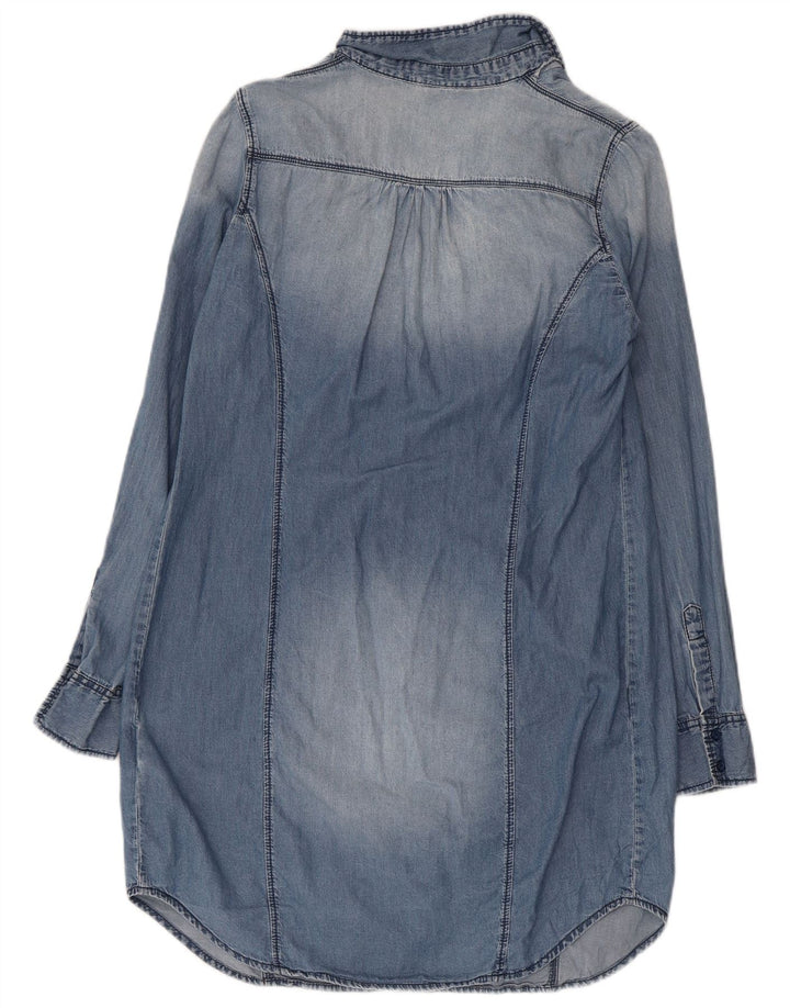 BENETTON Abito in denim oversize da donna con volant sul davanti UK 6 XS Cotone blu