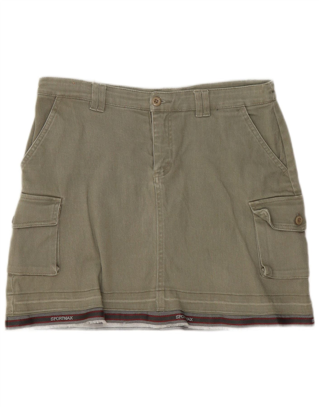 Gonna mini cargo da donna vintage IT 44 media W30 cotone a righe kaki