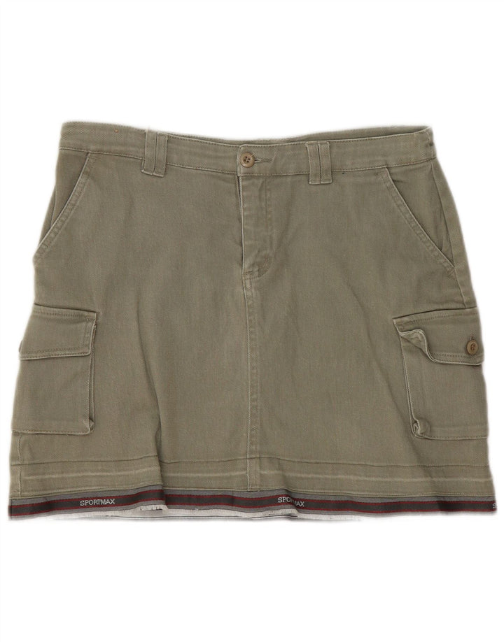 Gonna mini cargo da donna vintage IT 44 media W30 cotone a righe kaki