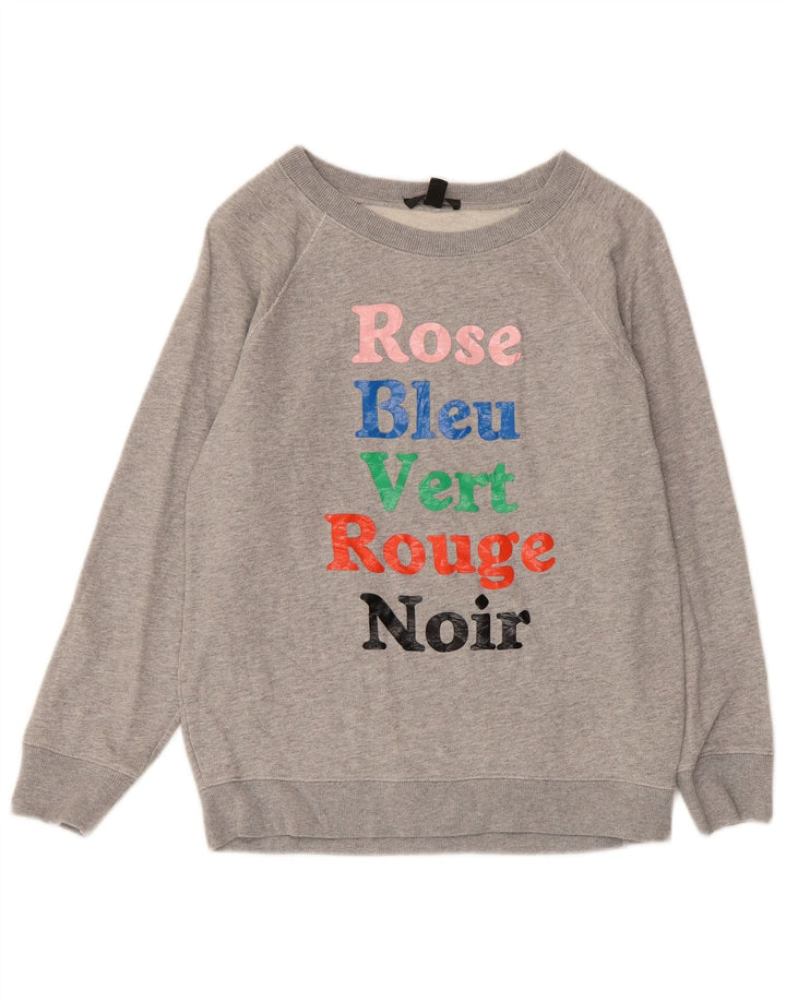 J. CREW Felpa con grafica da donna Maglione UK 10 Piccolo Cotone grigio