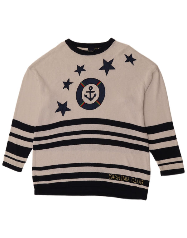 Maglione da donna con scollo a barca lungo Color Ville EU 44/46 XL a righe bianche