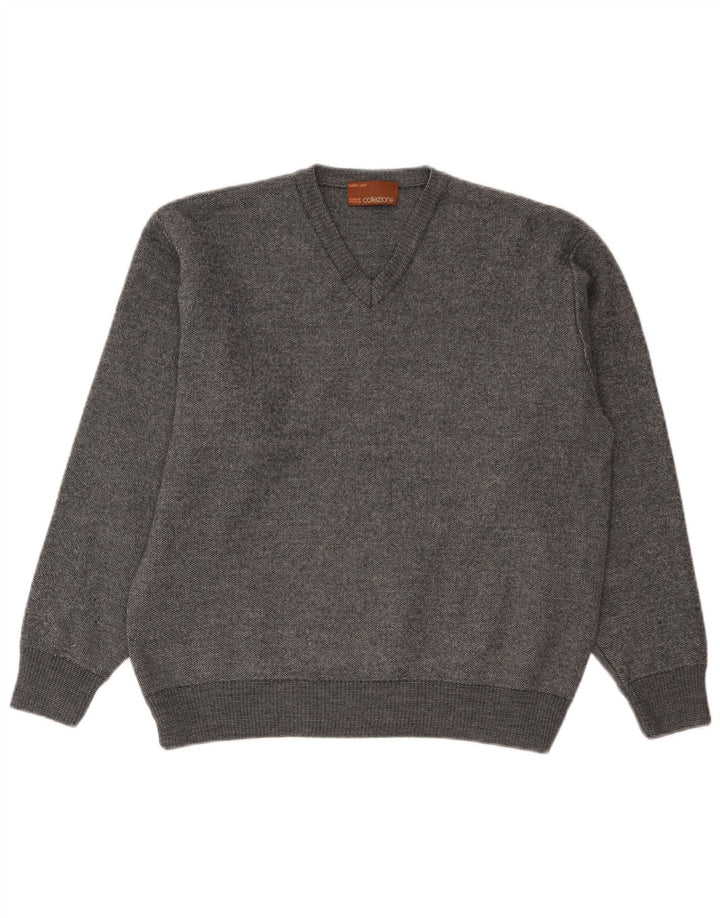 Maglione maglione con scollo a V da donna Marks & Spencer UK 16 grande grigio screziato