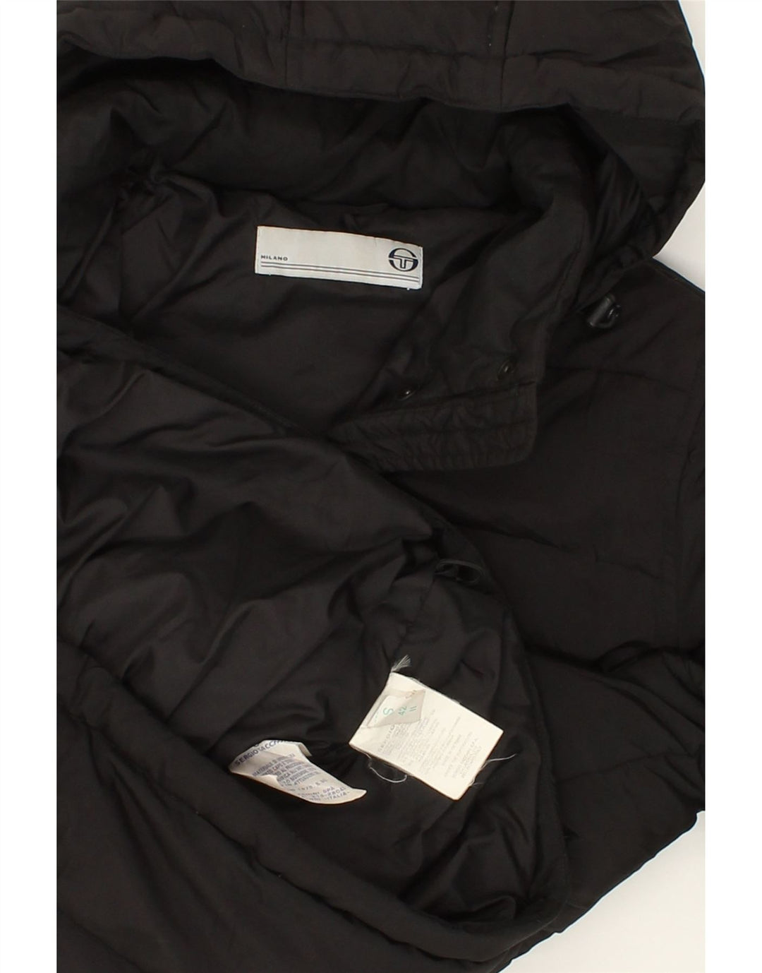 SERGIO TACCHINI Womens Oversized Hooded Padded Coat UK 10 Small Black Vintage Sergio Tacchini and Second-Hand Sergio Tacchini from Messina Hembry 