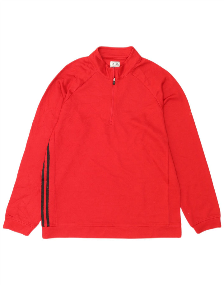 Felpa Adidas da uomo con zip e collo, maglione, colore rosso medio, in poliestere