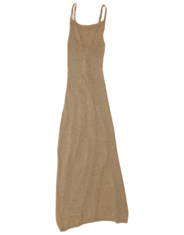 Abito maglione senza maniche vintage da donna UK 4 XS Beige chiazzato
