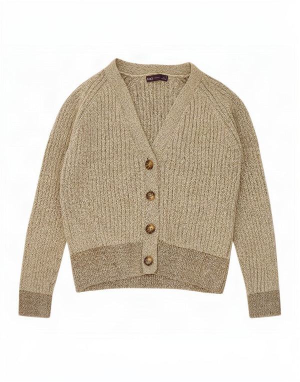 Maglione cardigan da donna Marks & Spencer UK 14 Cotone chiazzato color kaki medio