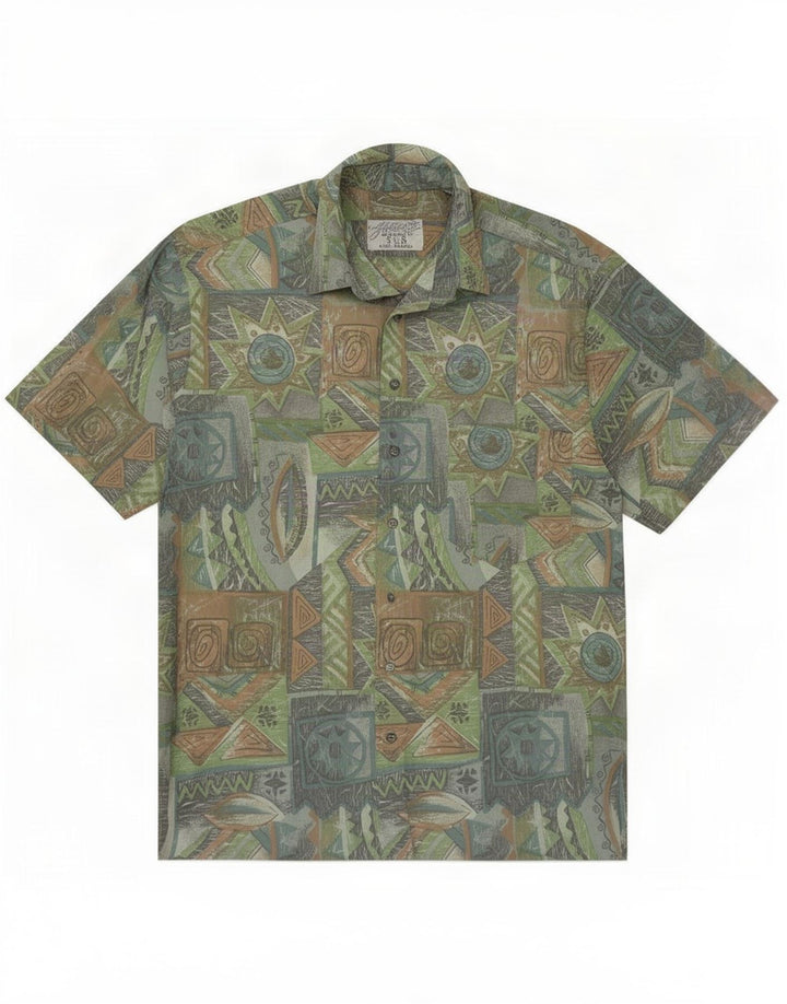 Camicia vintage da uomo a maniche corte con motivo astratto medio multicolore