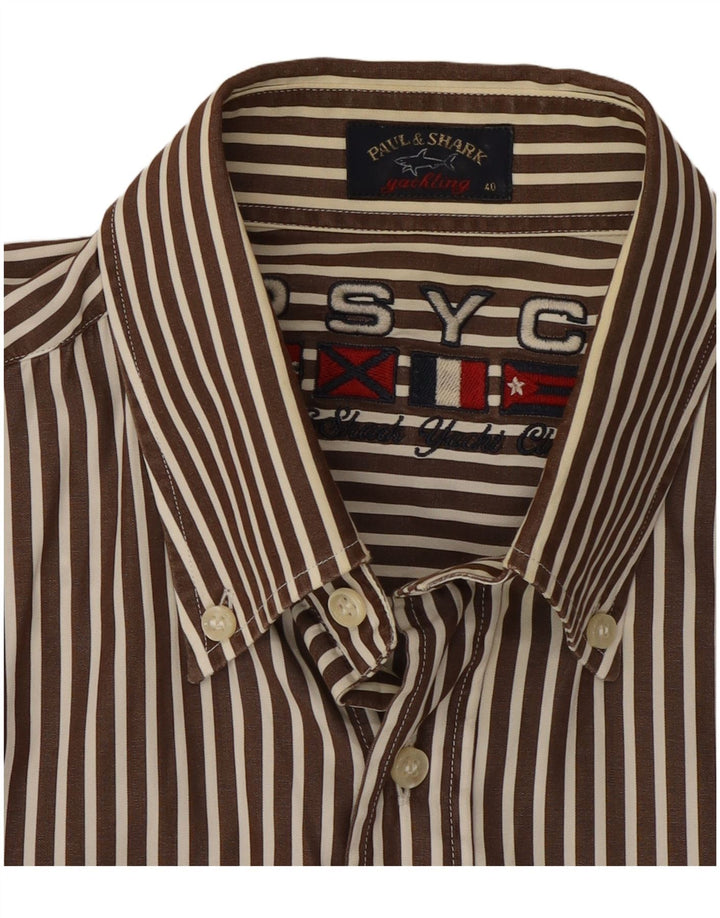 Camicia da uomo Paul & Shark taglia 40 cotone a righe marrone medio