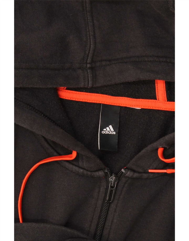 Felpa con cappuccio con zip grafica Adidas da uomo grande nera