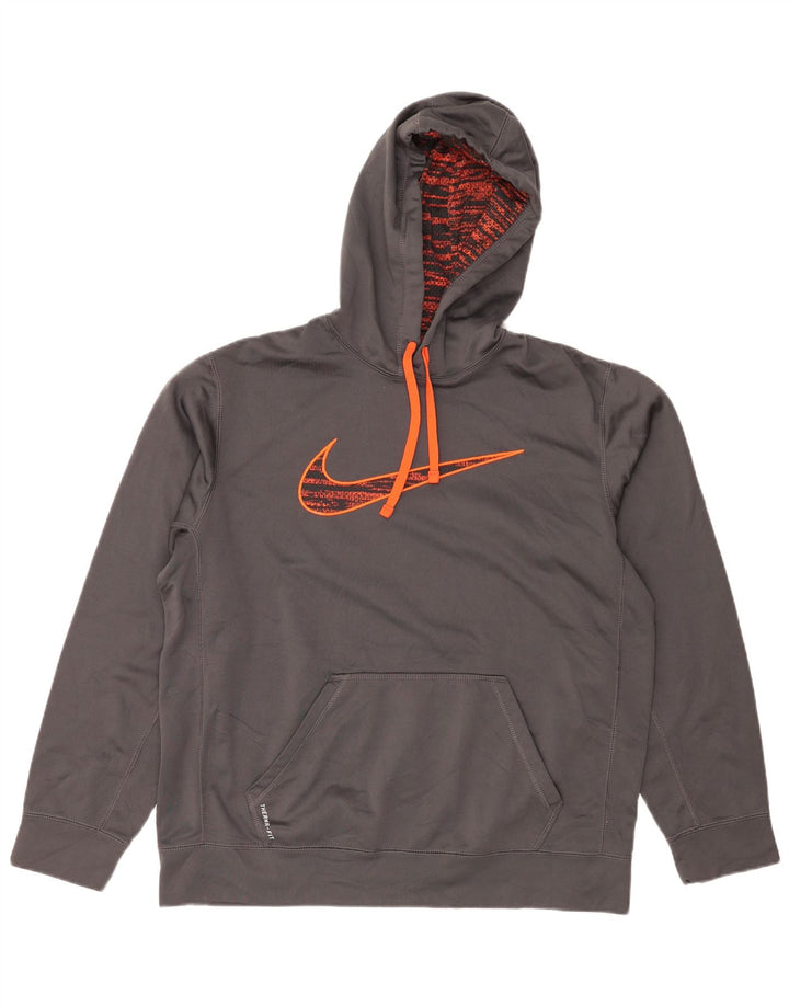 Felpa con cappuccio grafica Nike Therma-Fit da uomo, grande, in poliestere grigio