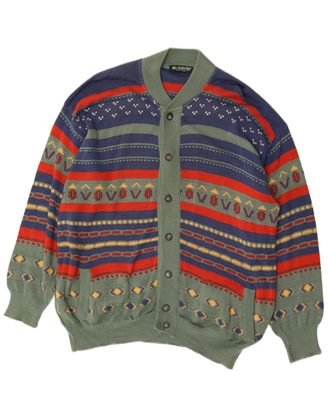 MCDAVIS Maglione cardigan da uomo in cotone a righe verdi grandi