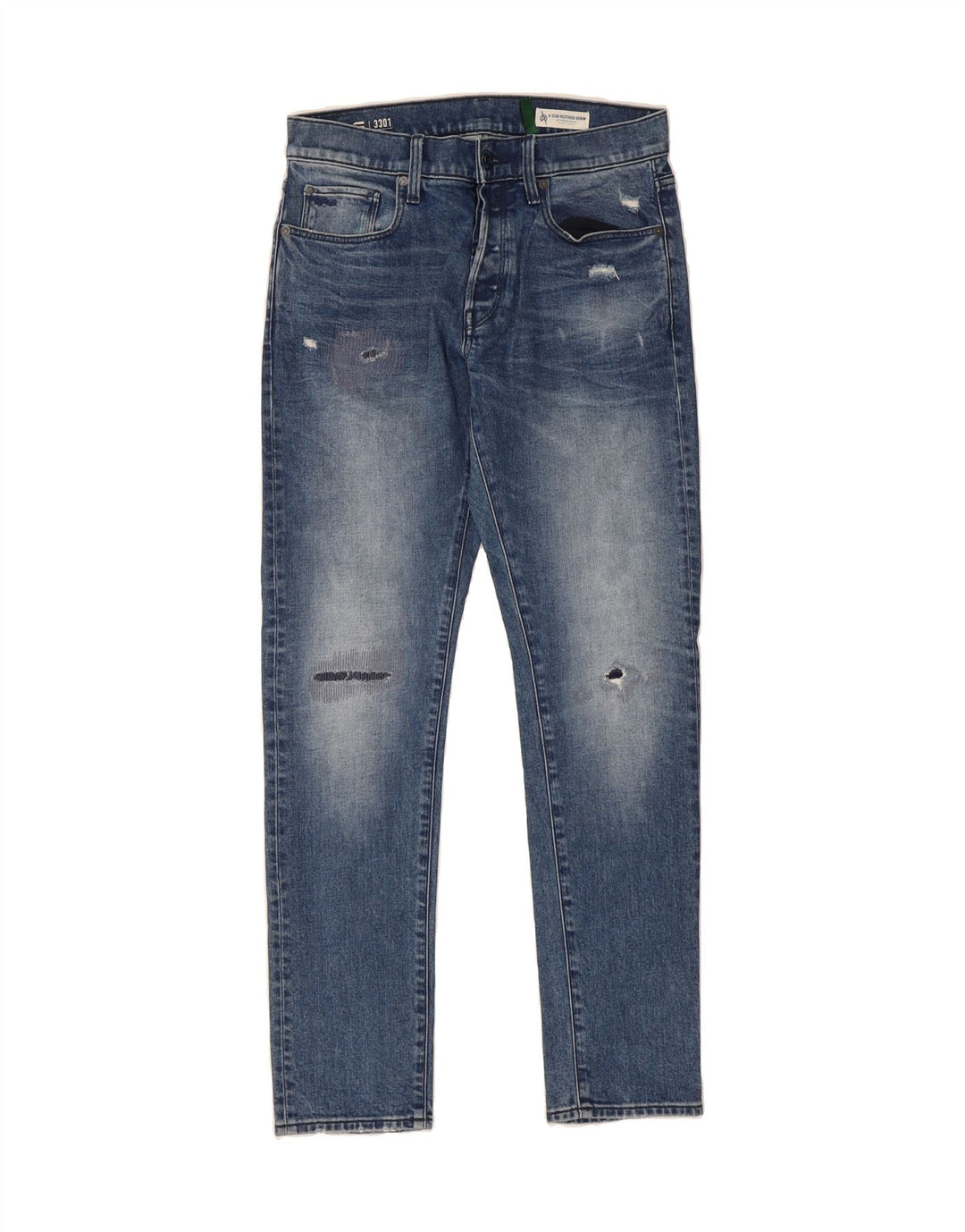 G-STAR Mens 3301 Distressed Slim Jeans W30 L32 Blue Cotton Vintage G-Star and Second-Hand G-Star from Messina Hembry 