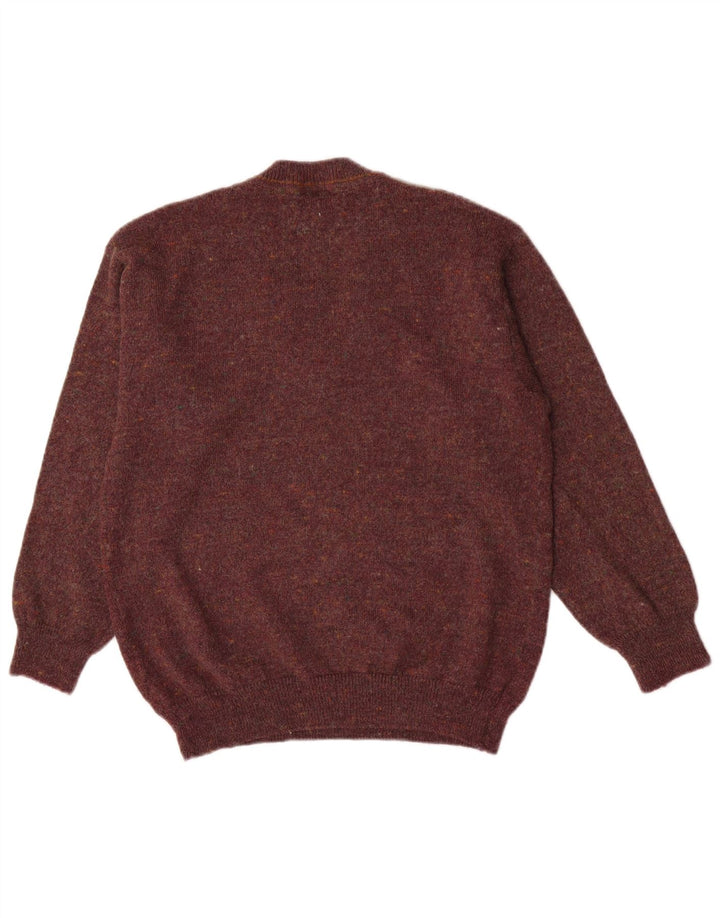 Maglione vintage da uomo con scollo a V, bordeaux medio, a rombi/diamante