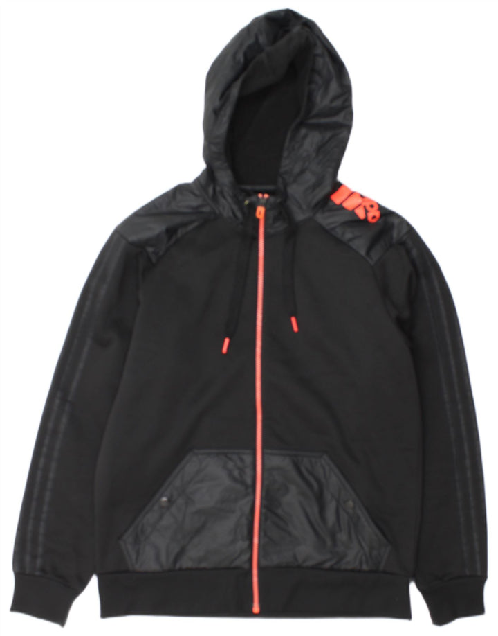 Maglione con cappuccio e zip grafica Adidas Climawarm da uomo in poliestere nero medio