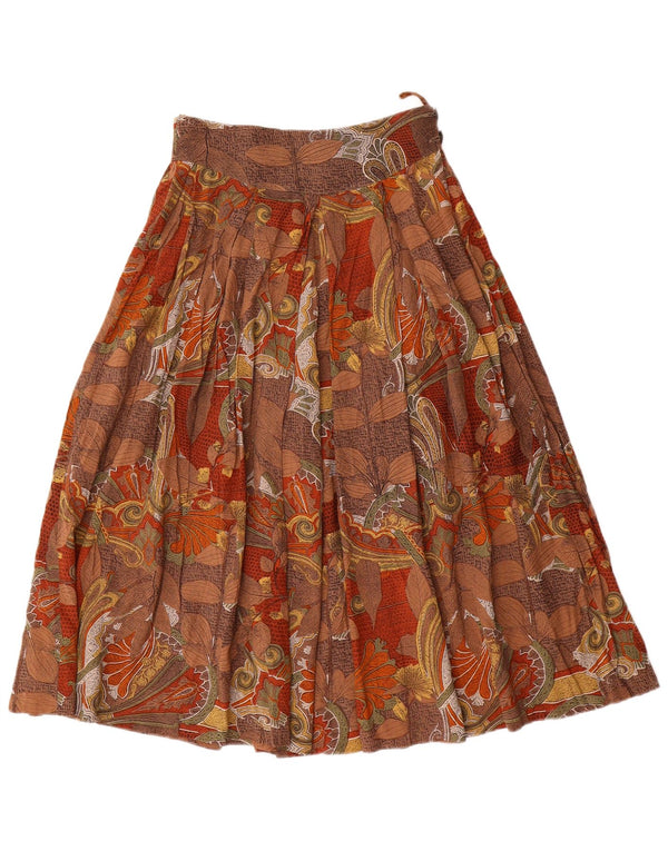 Gonna svasata a pieghe da donna vintage W24 XS marrone floreale