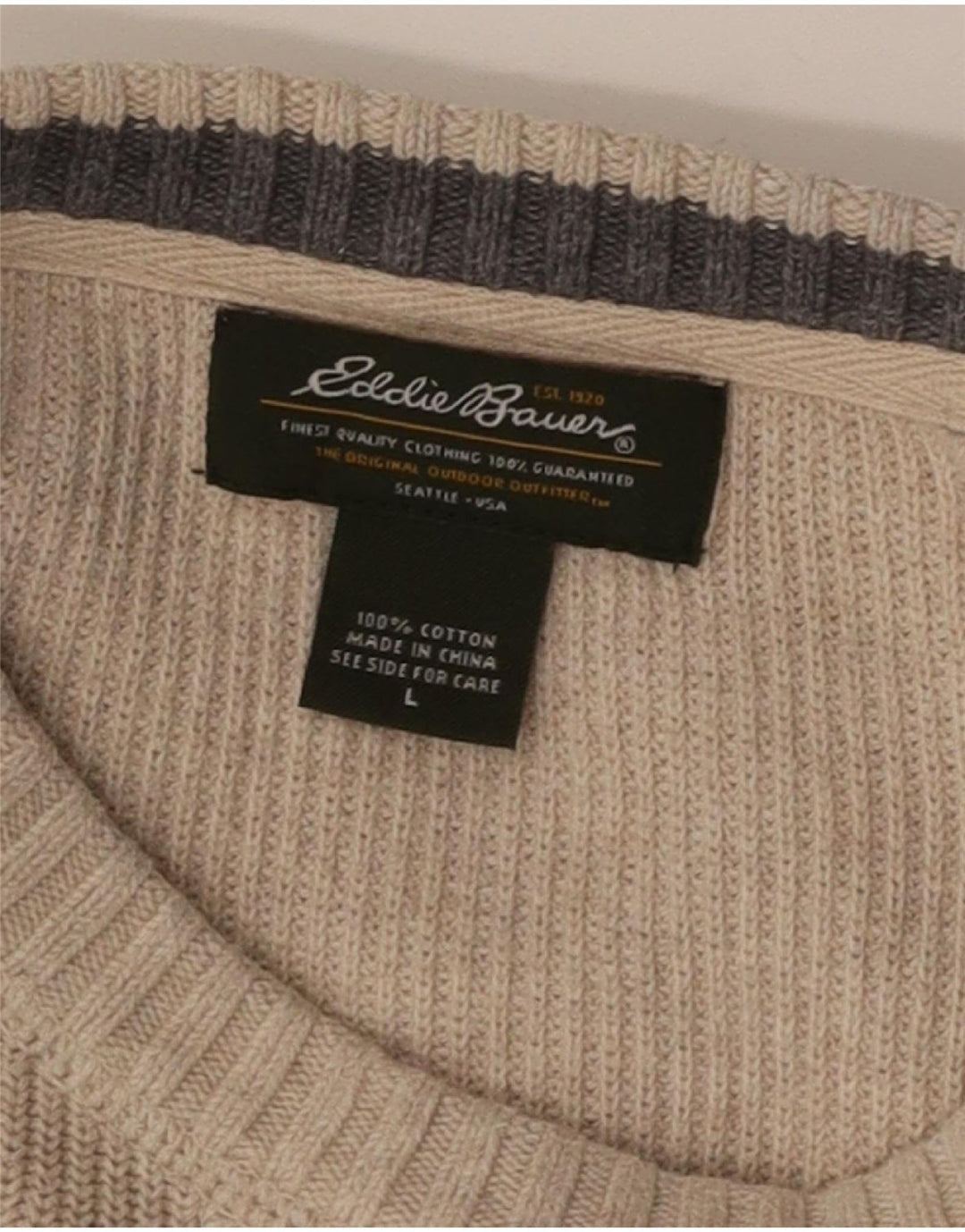 EDDIE BAUER Maglione da uomo girocollo grande cotone beige