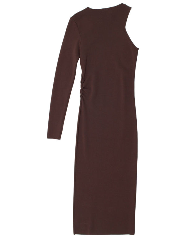 Vestito aderente monospalla da donna Zara UK 10 piccolo nylon marrone