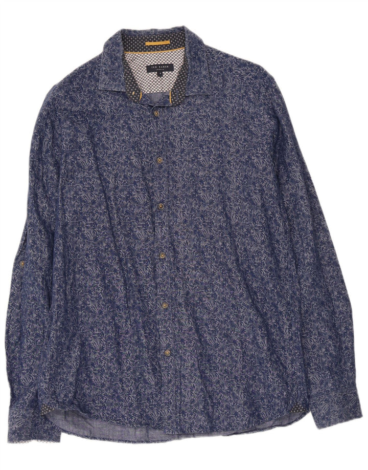 Camicia da uomo TED BAKER taglia 4 grande cotone floreale blu navy