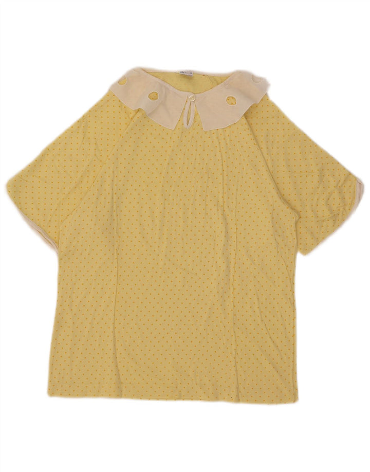 Camicetta da donna vintage Top US 4 piccolo cotone maculato giallo