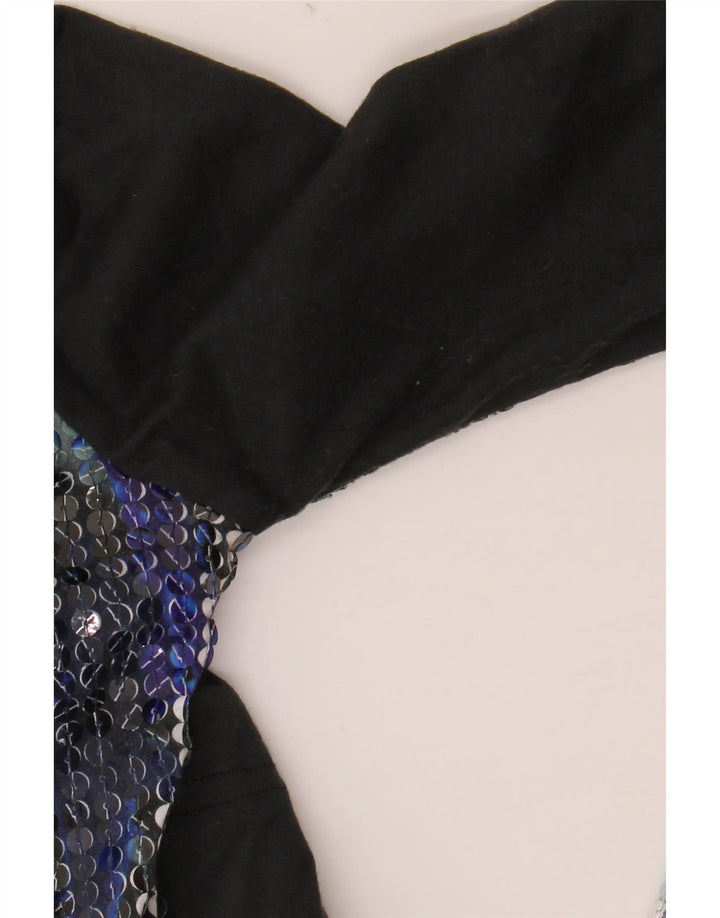 DESIGUAL Top grafico da donna manica lunga UK 10 piccolo poliestere nero