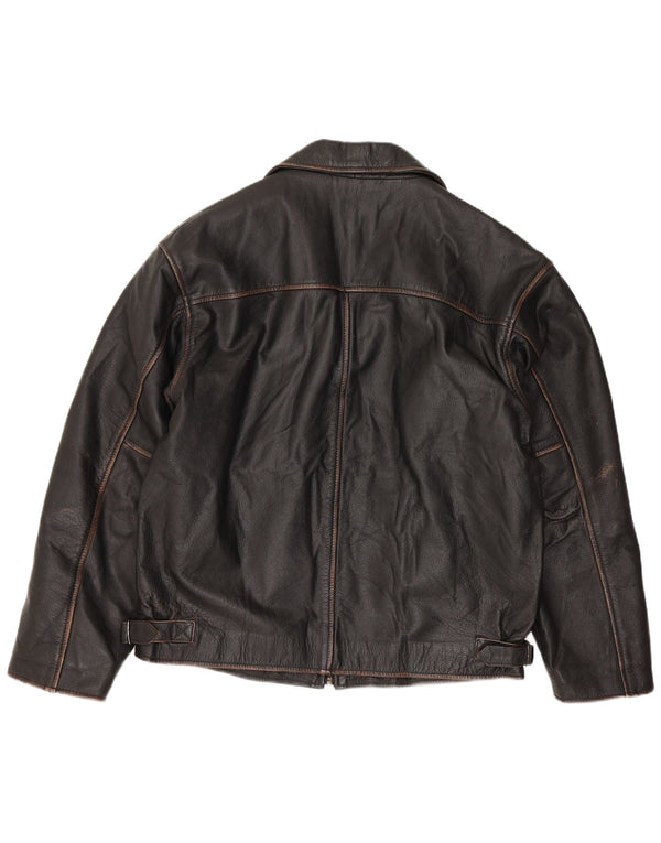 Marika Mens Leather Biker Jacket IT 48 Medium Brown Leather