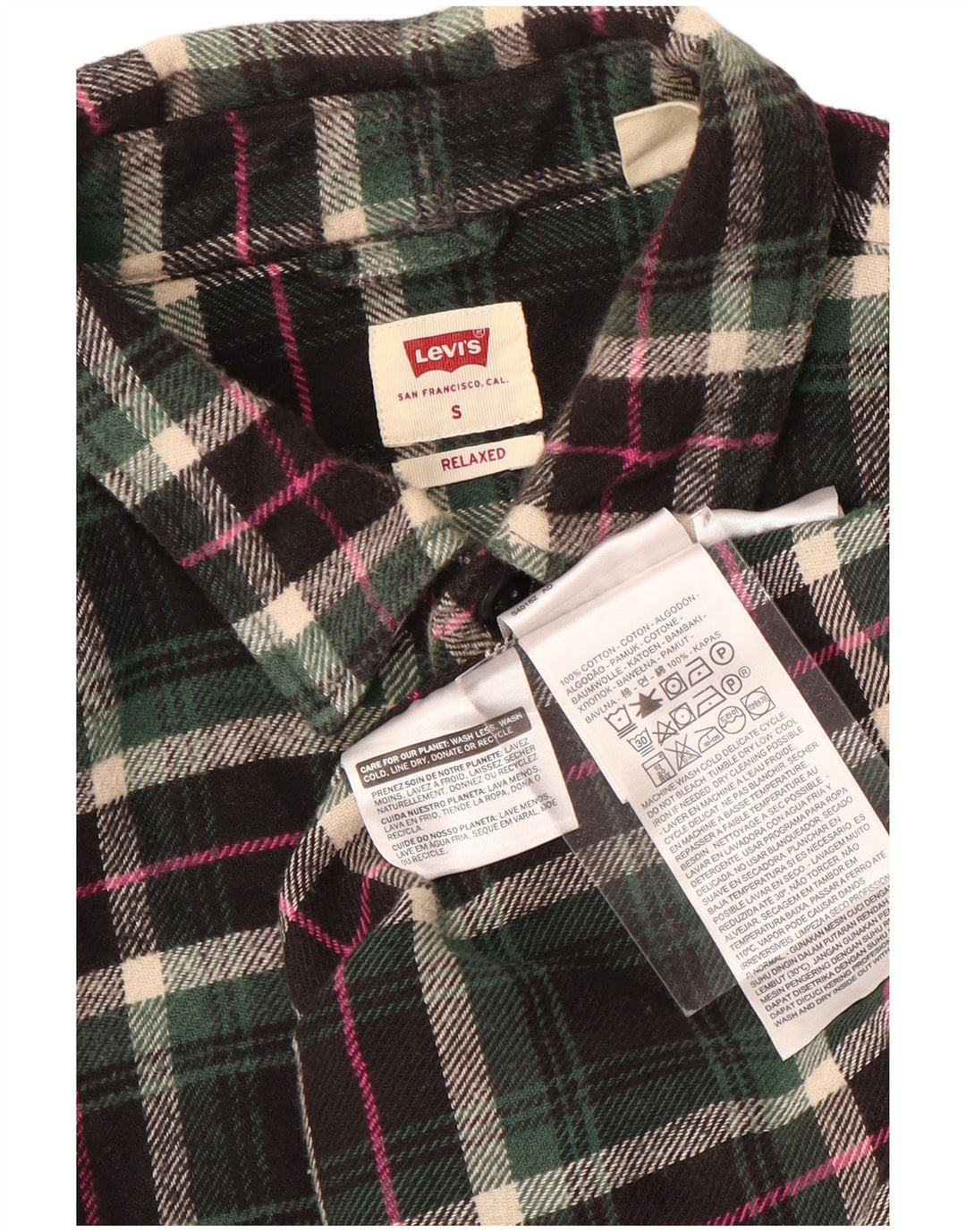 Levi's Camicia da uomo in flanella rilassata in cotone a quadri verdi piccoli