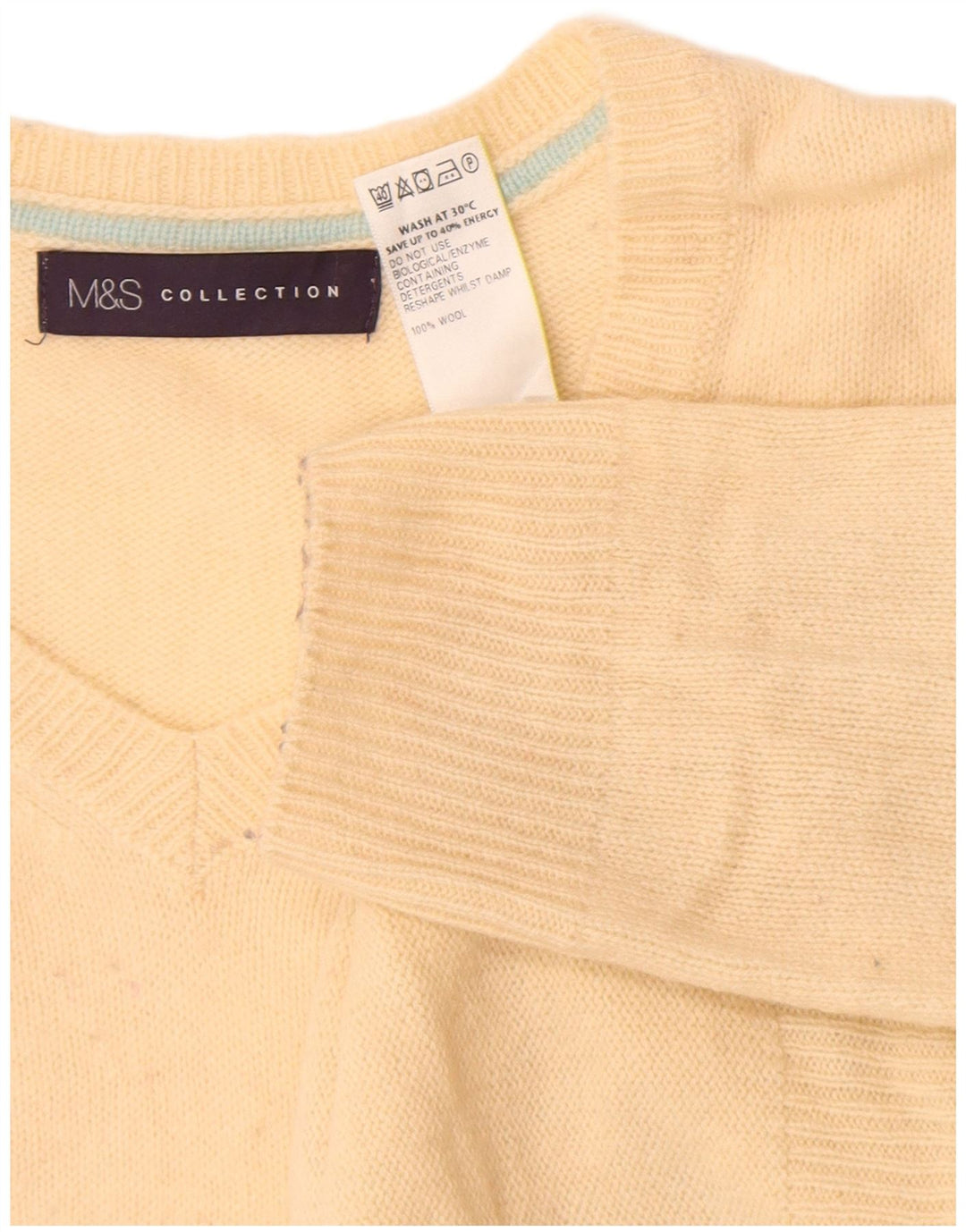 Maglione da donna Marks & Spencer con scollo a V, lana media, bianco sporco