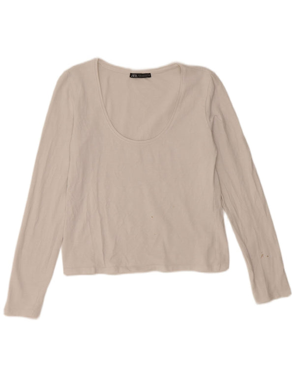 Top corto da donna Zara a maniche lunghe UK 12 cotone bianco medio