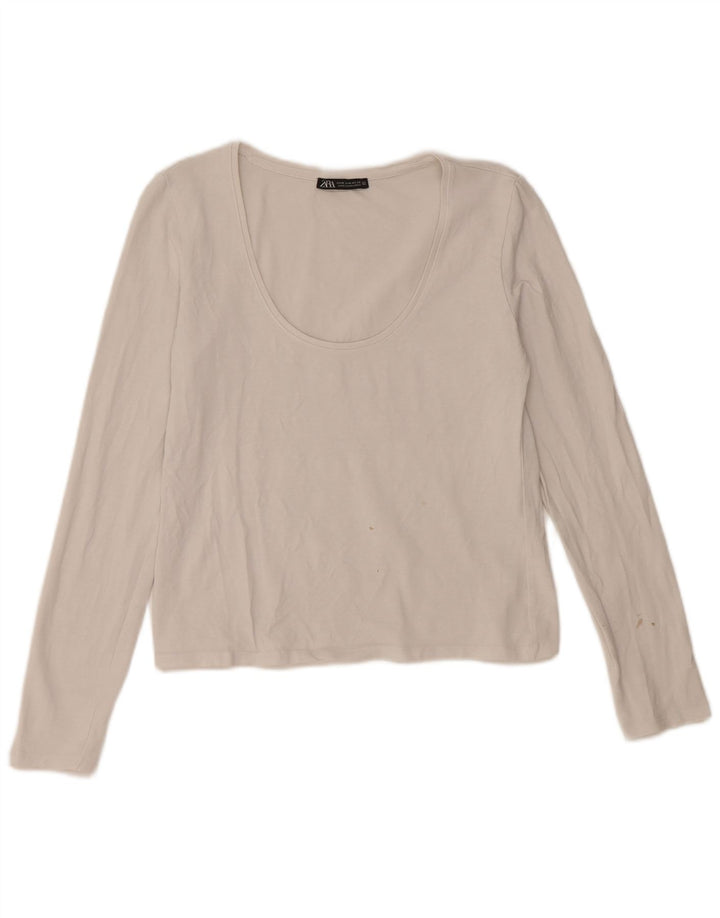 Top corto da donna Zara a maniche lunghe UK 12 cotone bianco medio