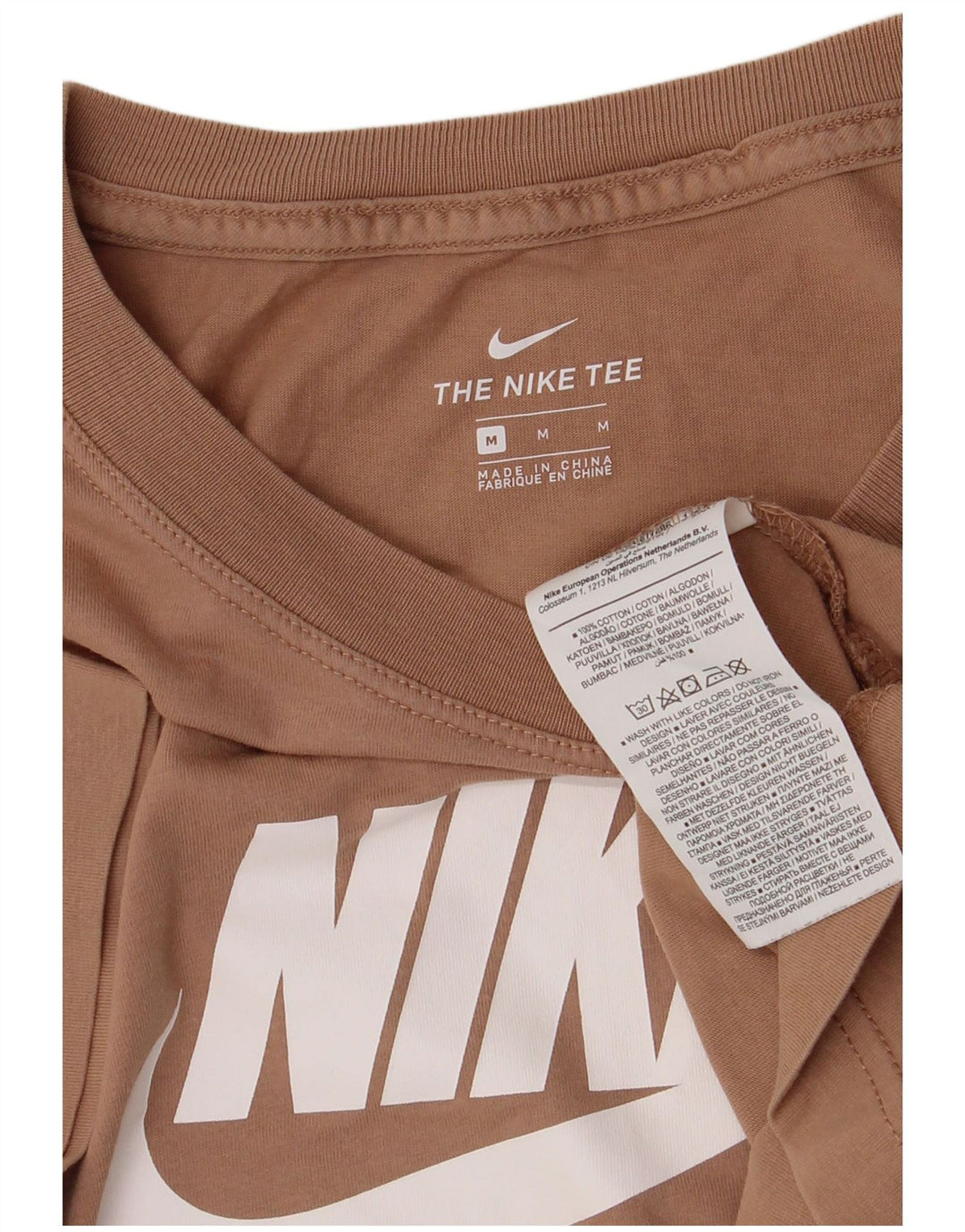 T-shirt grafica corta Nike da donna UK 14 cotone beige medio